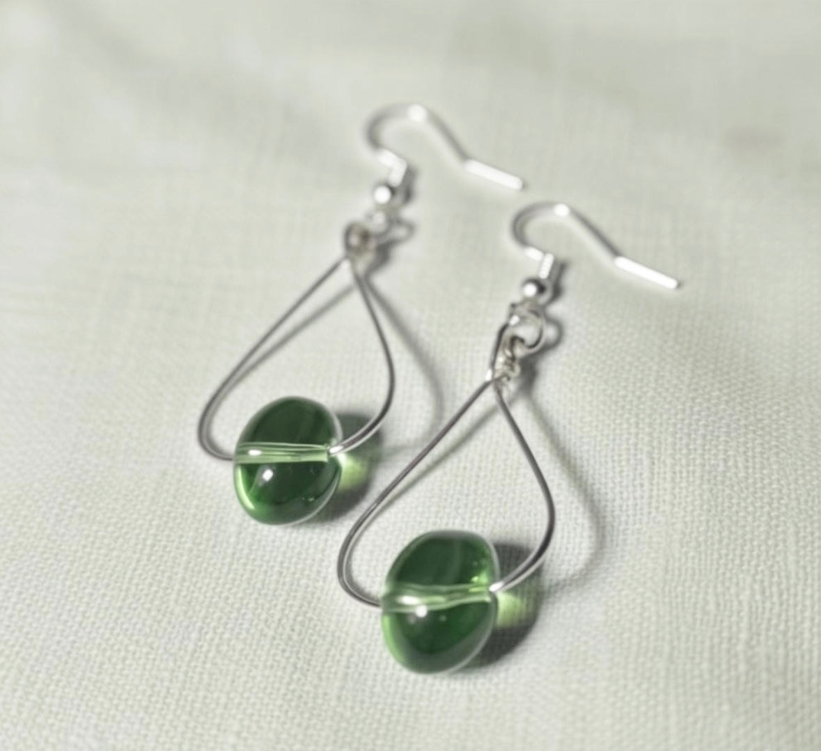 Green Glass Drop Earrings
