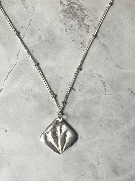 .999 Pure Silver Hand-Fired Diamond Botanical Pendant Necklace