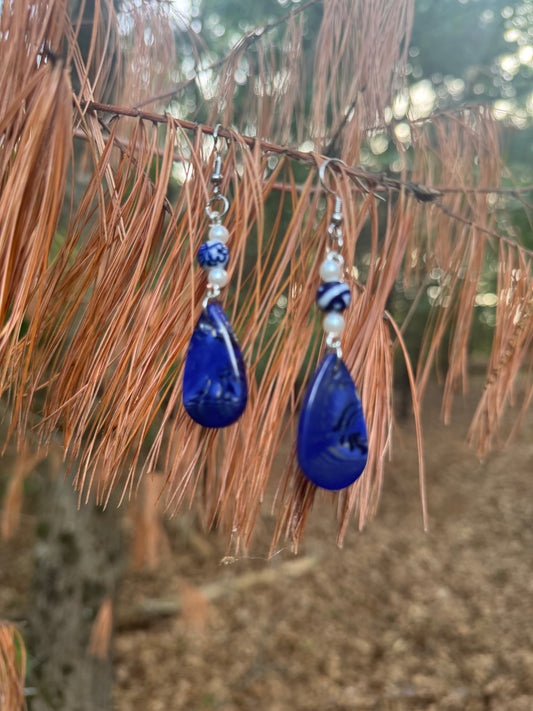 Blue and White Teardrop Dangles