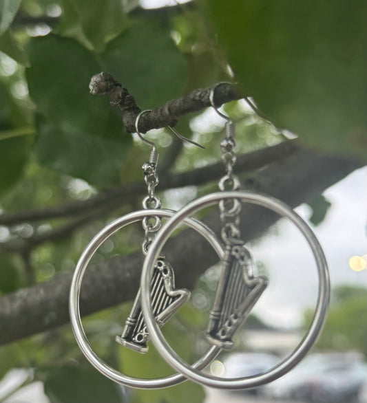 Celtic Harp Hoops -Made with Ireland Sourced Charms - Two of a Kind