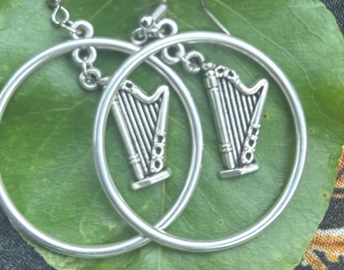 Celtic Harp Hoops -Made with Ireland Sourced Charms - Two of a Kind