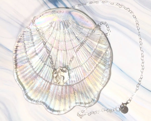 .999 Pure Silver Hand Fired One-of-a-Kind Seahorse Pendant - Sterling Heart Chain