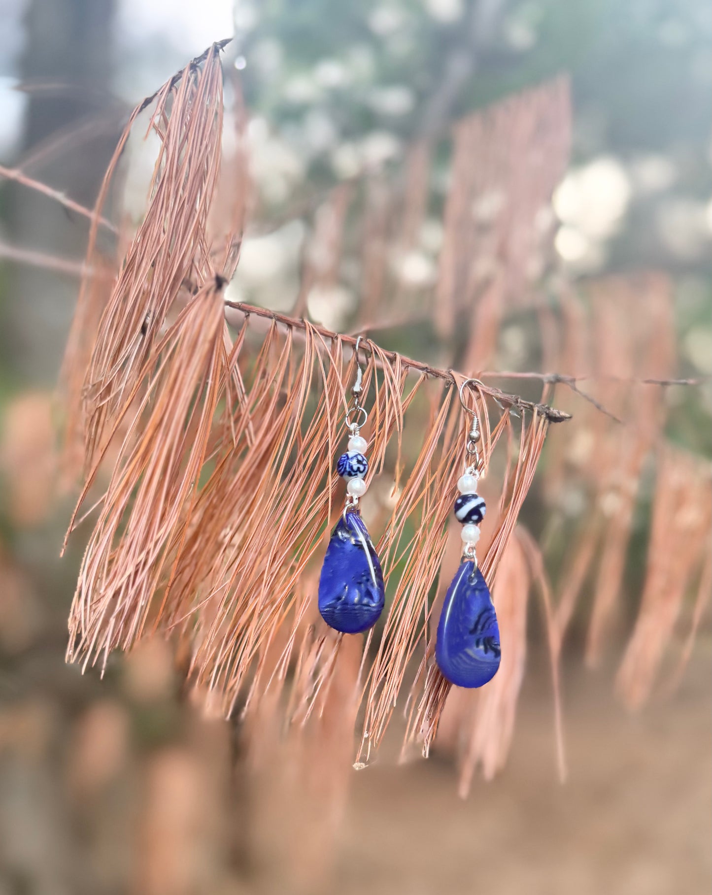 Blue and White Teardrop Dangles