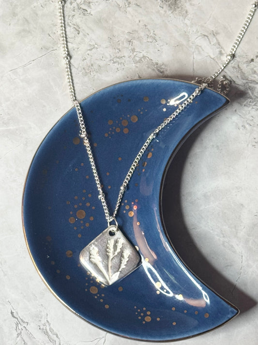 .999 Pure Silver Hand-Fired Diamond Botanical Pendant Necklace