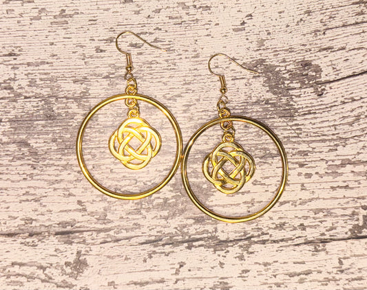 Gold Celtic Knot Hoops - Made with Ireland Sourced Charms - One of a Kind