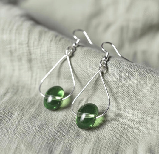 Green Glass Drop Earrings