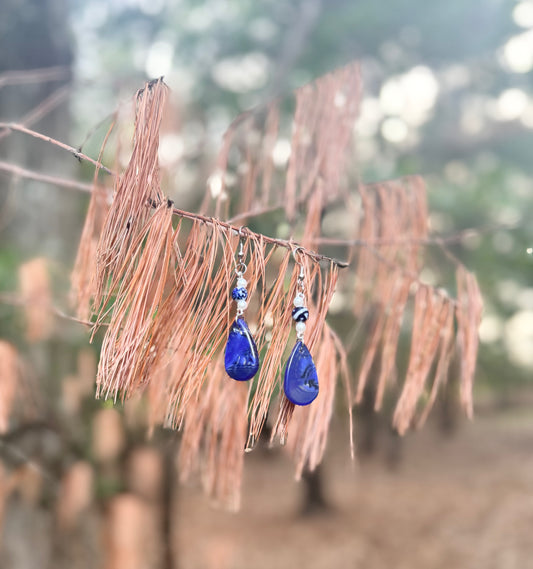 Blue and White Teardrop Dangles